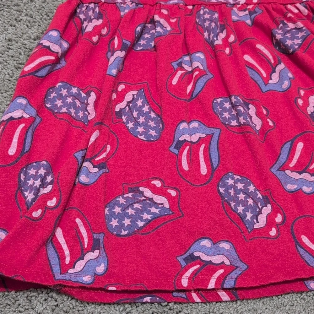 Girls Rolling Stones Dress Red Blue Tongue Sleeveless Size Large 10/12 - Picture 2 of 7